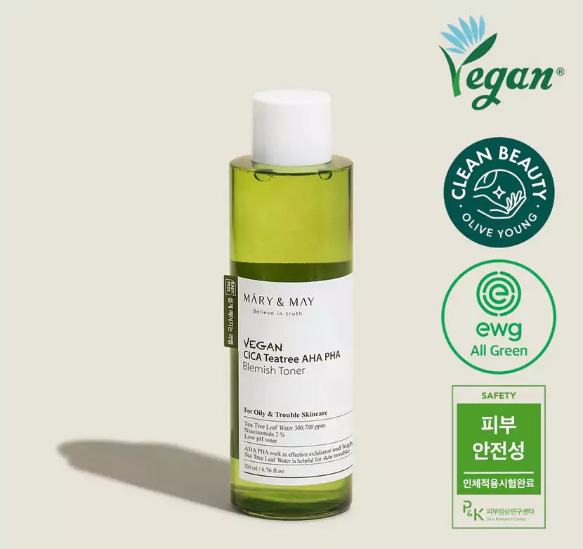 MARY&MAY Vegan CICA Tea Tree AHA PHA Toner Υγρό Τόνωσης 200ml